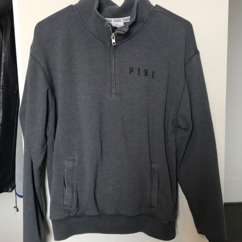 Victoria Secret Pink Half Zip Dark Grey Sweatshirt